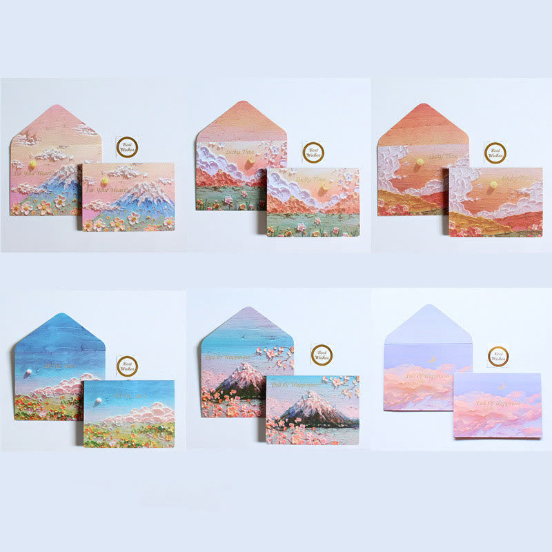 6pcs Oil Painting Series Postcard Envelope Set For Holiday Greeting