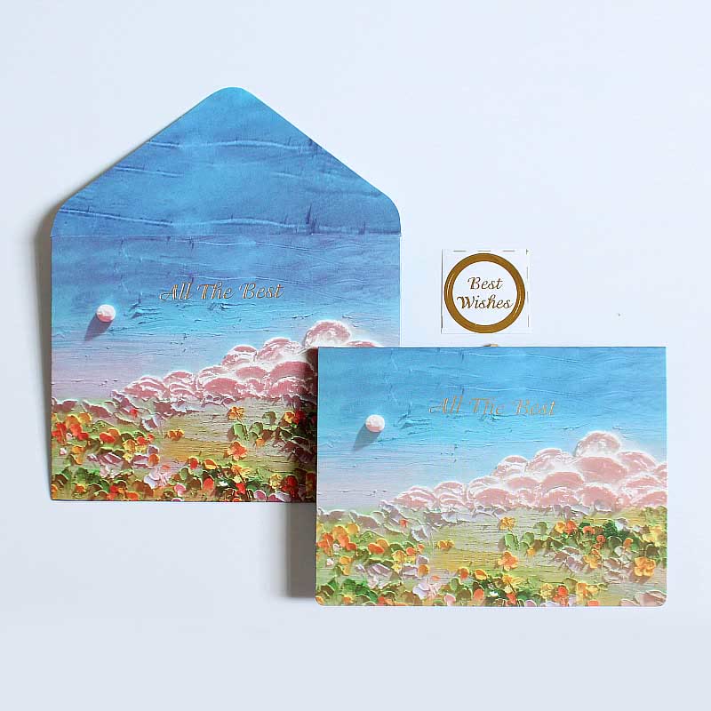 6pcs Oil Painting Series Postcard Envelope Set For Holiday Greeting