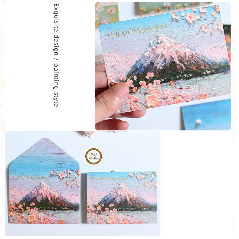 6pcs Oil Painting Series Postcard Envelope Set For Holiday Greeting