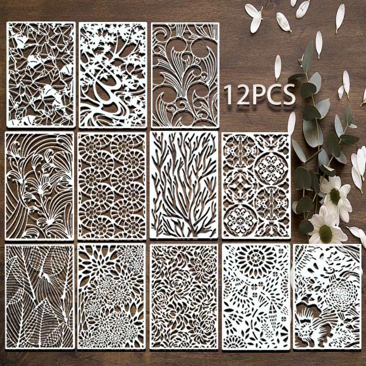 12pcs Leaf Coral Texture Stencil For Painting Junk Journaling Supplies