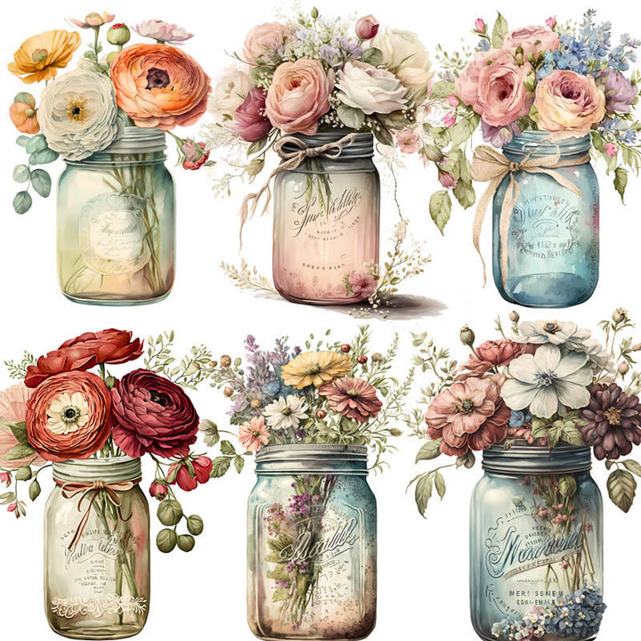 Flower Glass Bottle Series Sticker For DIY Journal Decor