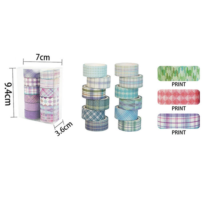 12 Rolls Set Grid Pattern Series Washi Tape Scrapbook Tape