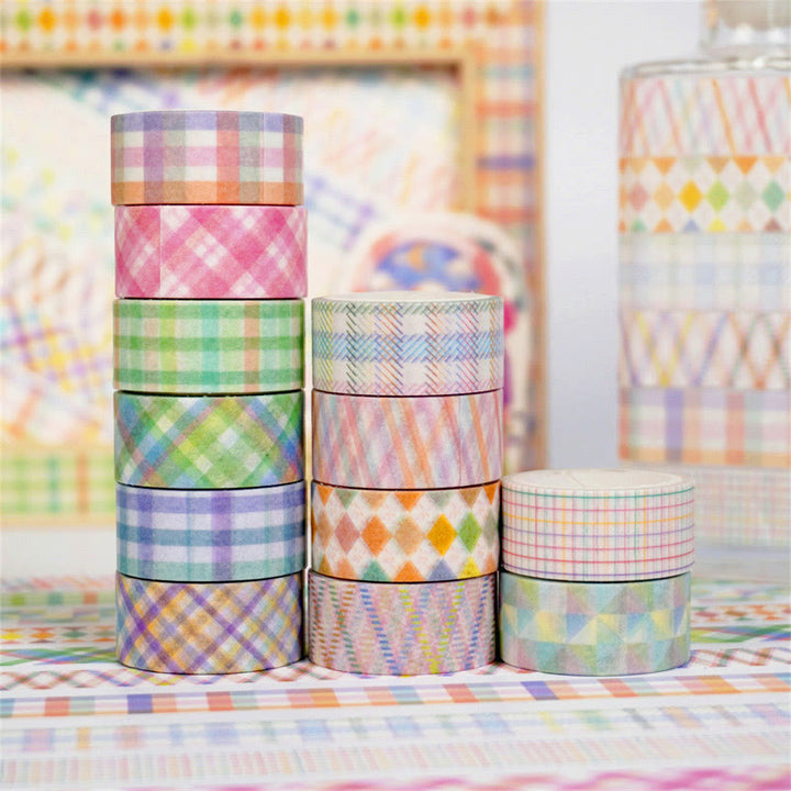 12 Rolls Set Grid Pattern Series Washi Tape Scrapbook Tape