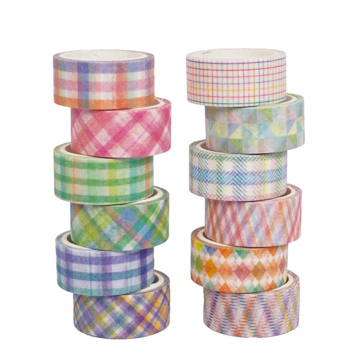 12 Rolls Set Grid Pattern Series Washi Tape Scrapbook Tape