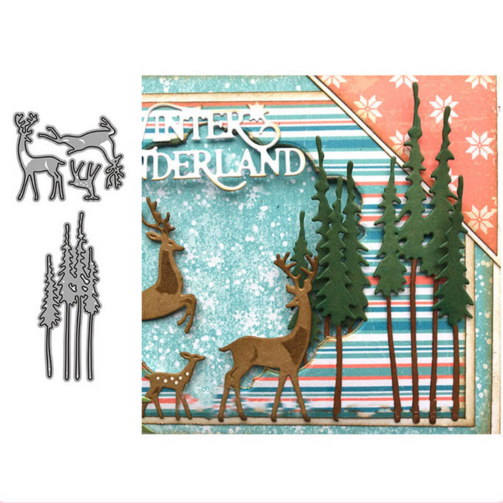 Elk And Tree Cutting Dies Set For Handmade Postcard Crafts