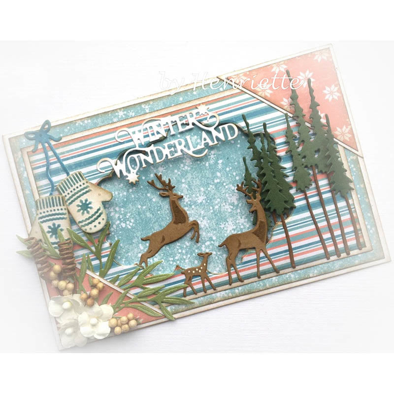 Elk And Tree Cutting Dies Set For Handmade Postcard Crafts