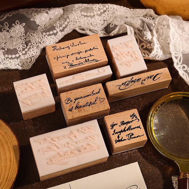 8 Styles Retro English Text Wooden Stamps For Card Making