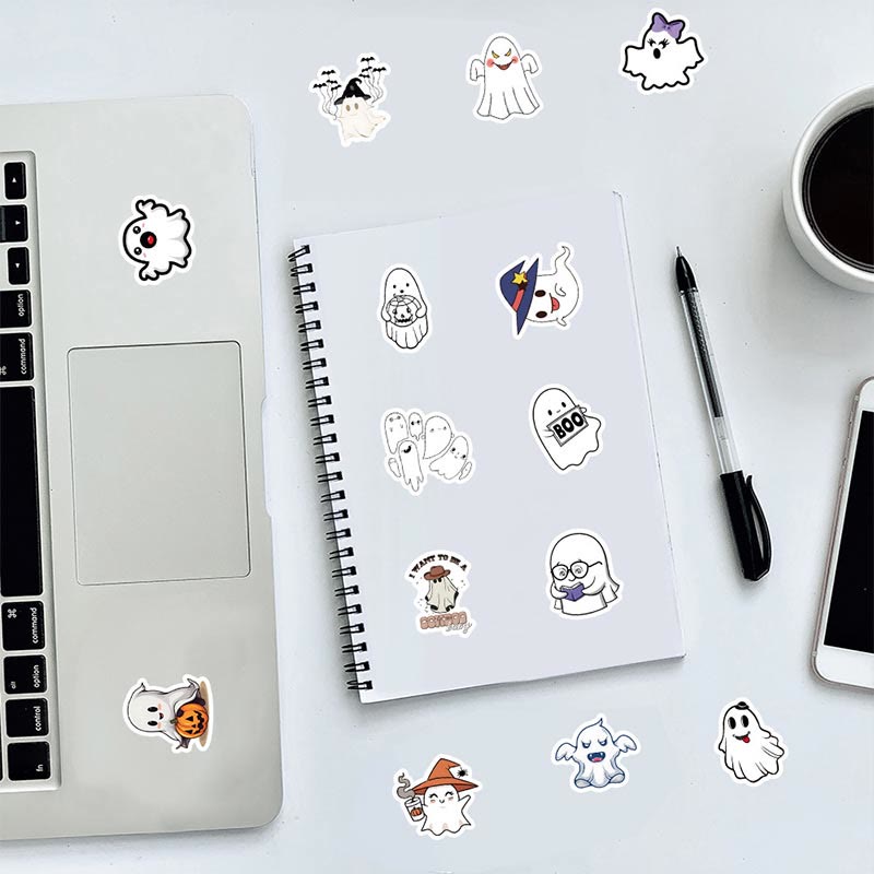 100pcs Cute White Ghost Series Sticker For DIY Journal Decor