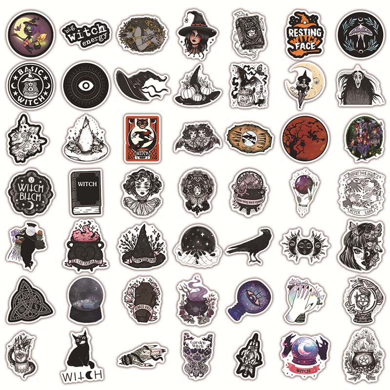 50pcs Black Witch Series Graffiti Sticker For Diy Journal Decor