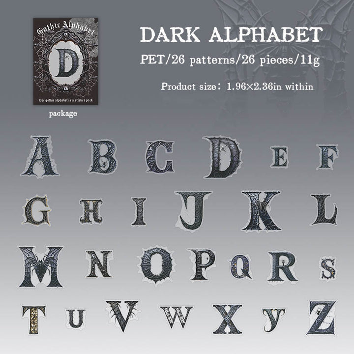 Gothic Alphabet Series Sticker For DIY Journal Decor