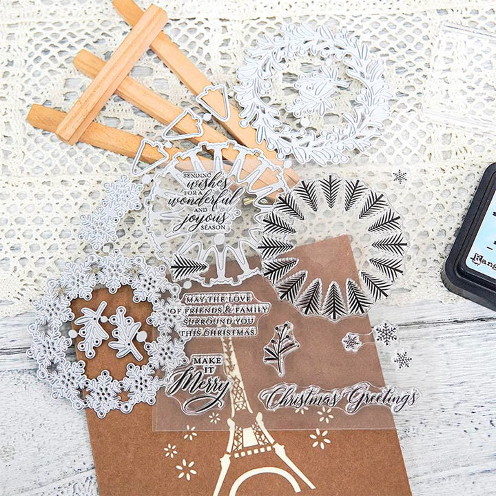 Holiday Wreath Stamp Cutting Dies Set For Handmade Greeting Cards