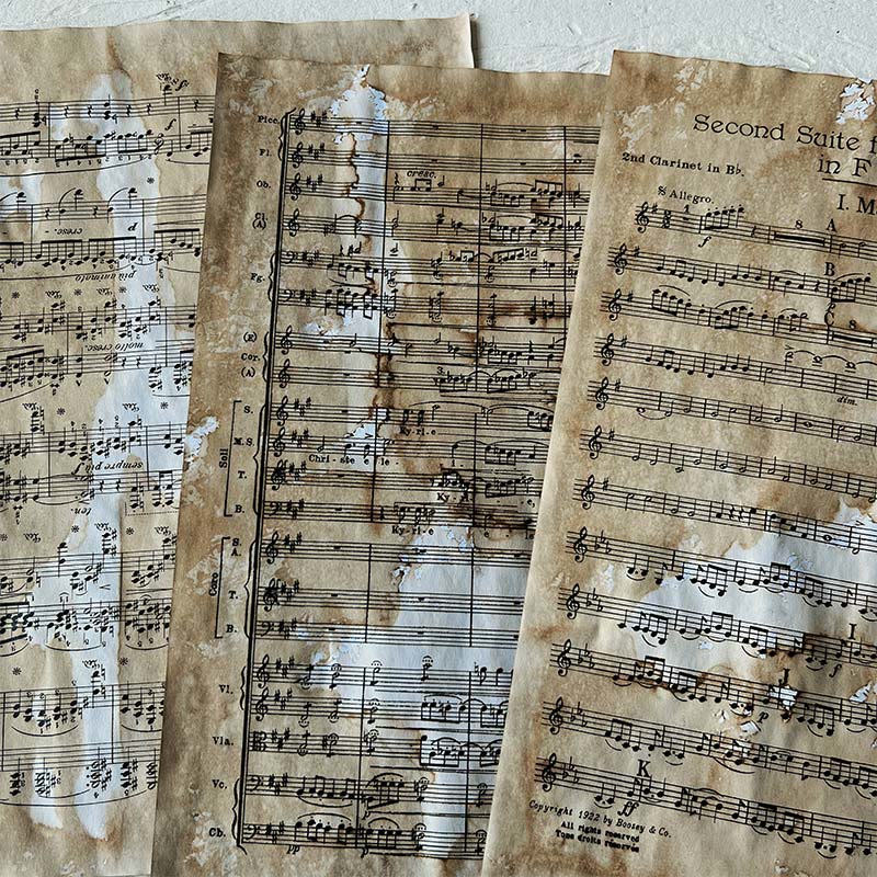 Retro Sheet Music Paper Handmade Coffee Dyed Paper Junk Journal Supplies