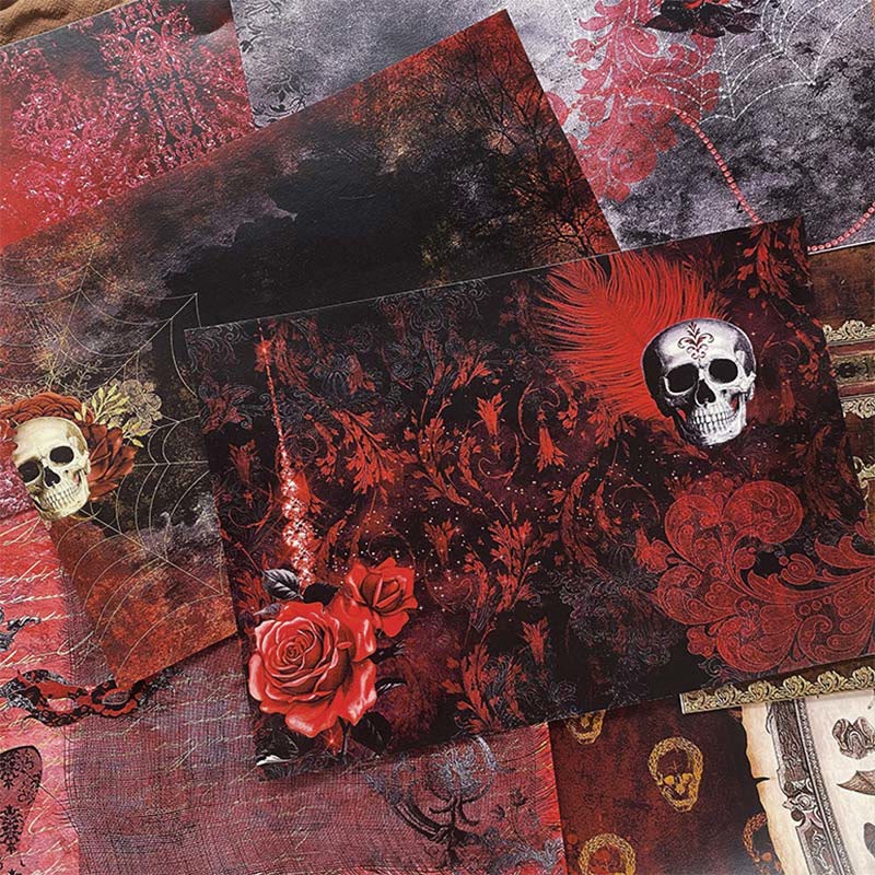 Retro Gothic Dark Skull Scrapbook Paper Junk Journal Supplies