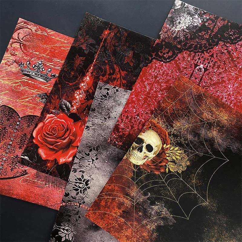 Retro Gothic Dark Skull Scrapbook Paper Junk Journal Supplies