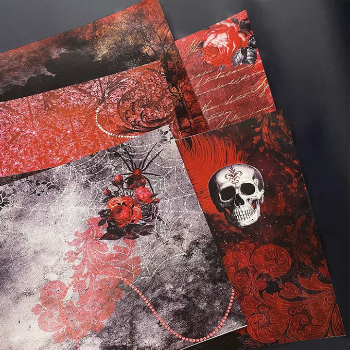 Retro Gothic Dark Skull Scrapbook Paper Junk Journal Supplies