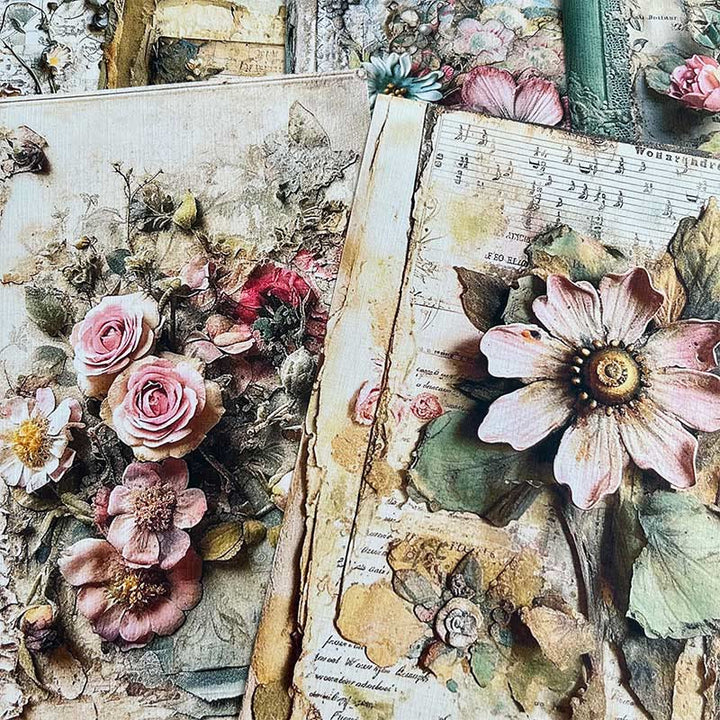 Retro Flowers Oil Painting Junk Journal Background Paper Craft for Scrapbooking