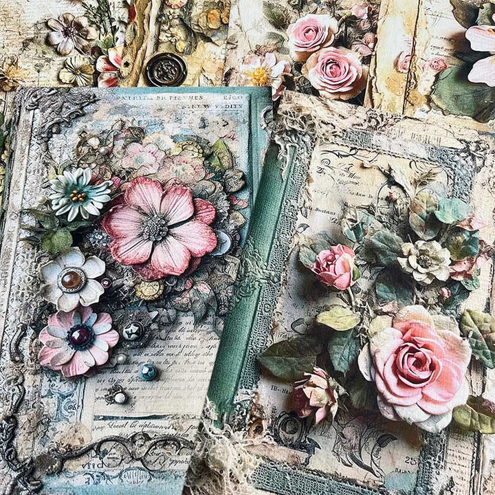 Retro Flowers Oil Painting Junk Journal Background Paper Craft for Scrapbooking