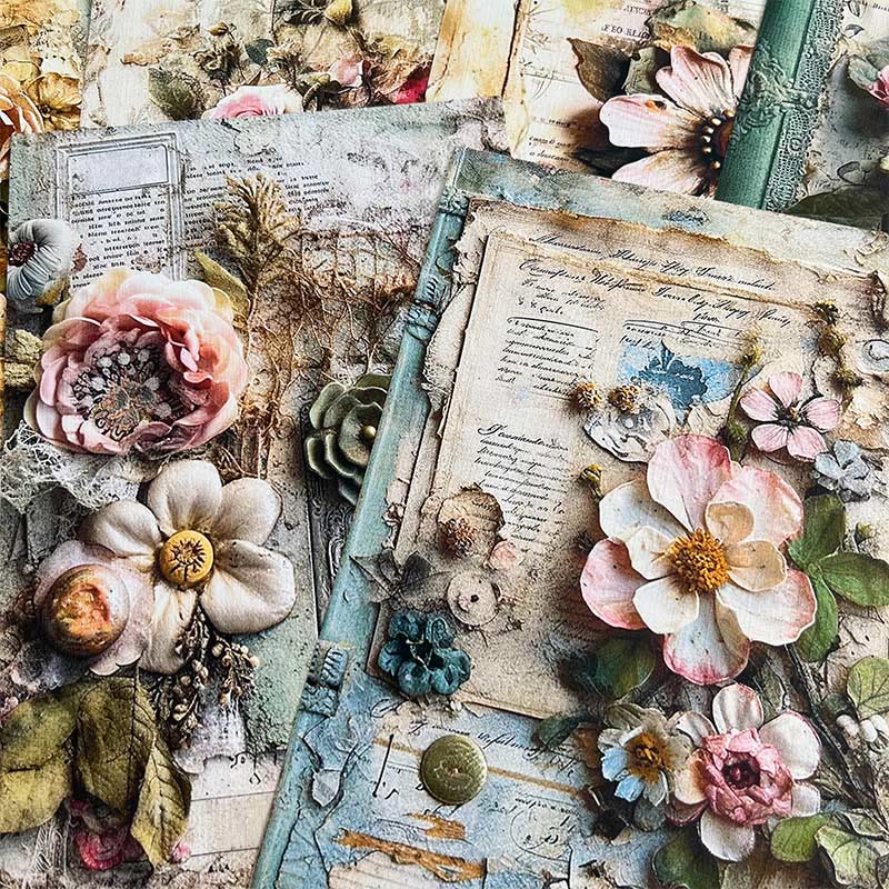 Retro Flowers Oil Painting Junk Journal Background Paper Craft for Scrapbooking