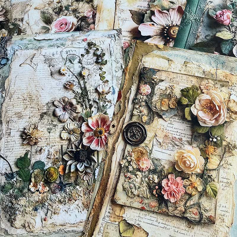 Retro Flowers Oil Painting Junk Journal Background Paper Craft for Scrapbooking