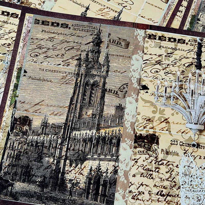 Retro European Style Architecture Background Paper Junk Journal Supplies