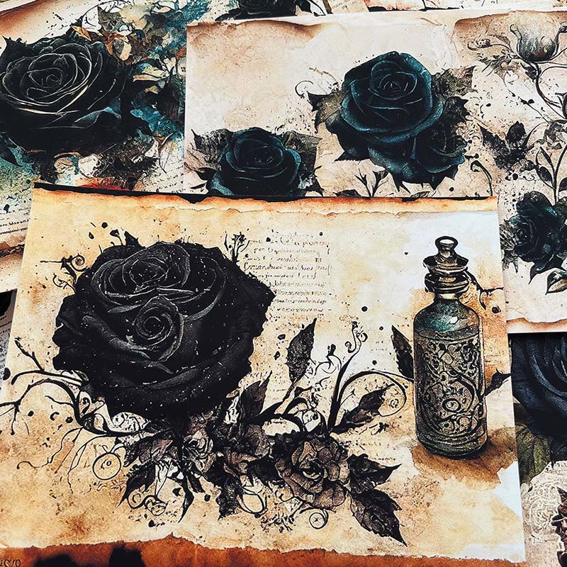 Junk Journal Dark Rose Background Paper DIY Art Scrapbook Supplies