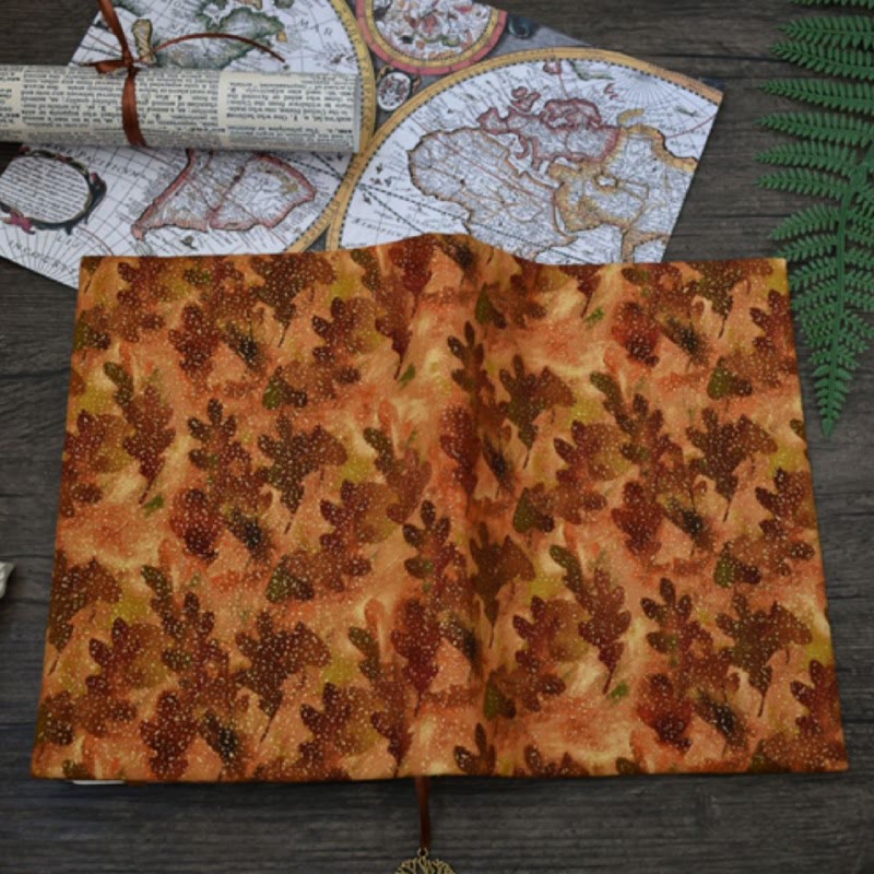 A5/ A6 Fine Glitter Autumn Leaves Cloth Cover For Journal Notebook