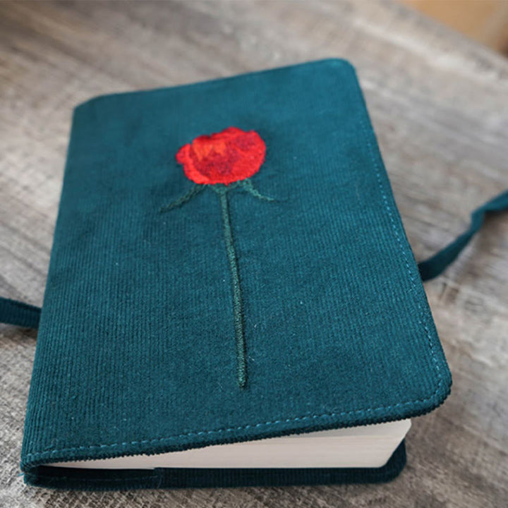 A6/ A5 Embroidered Red Rose Corduroy Cover Notebook For Journal