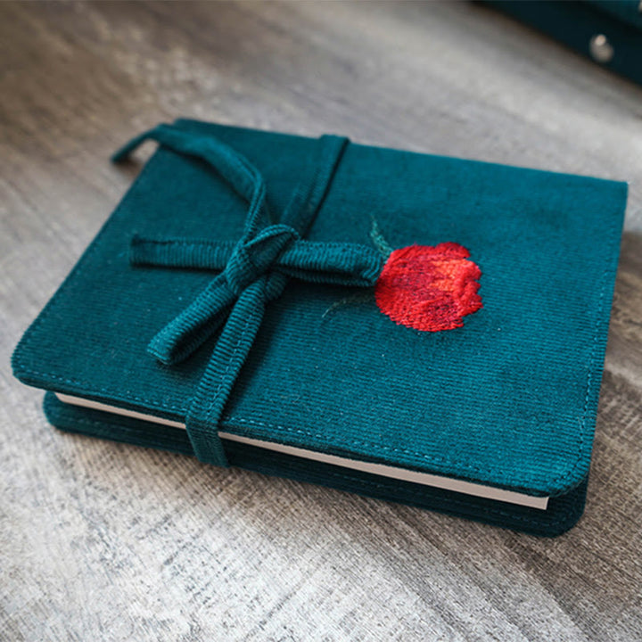 A6/ A5 Embroidered Red Rose Corduroy Cover Notebook For Journal