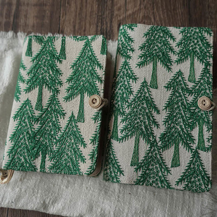 A6/ A5 Embroidered Pine Tree Cloth Cover Notebook For Journal