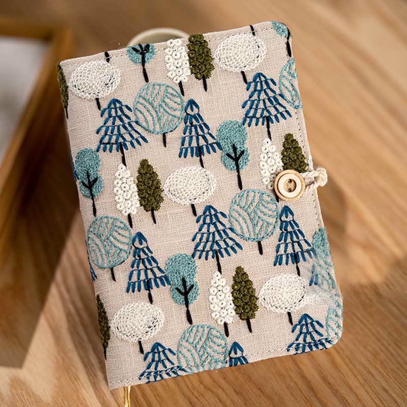 A6/ A5 Embroidered Trees Cloth Cover Notebook For Journal