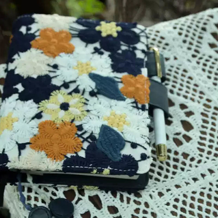 A6/ A5 Hollow Embroidered Flowers Cloth Cover Notebook For Journal