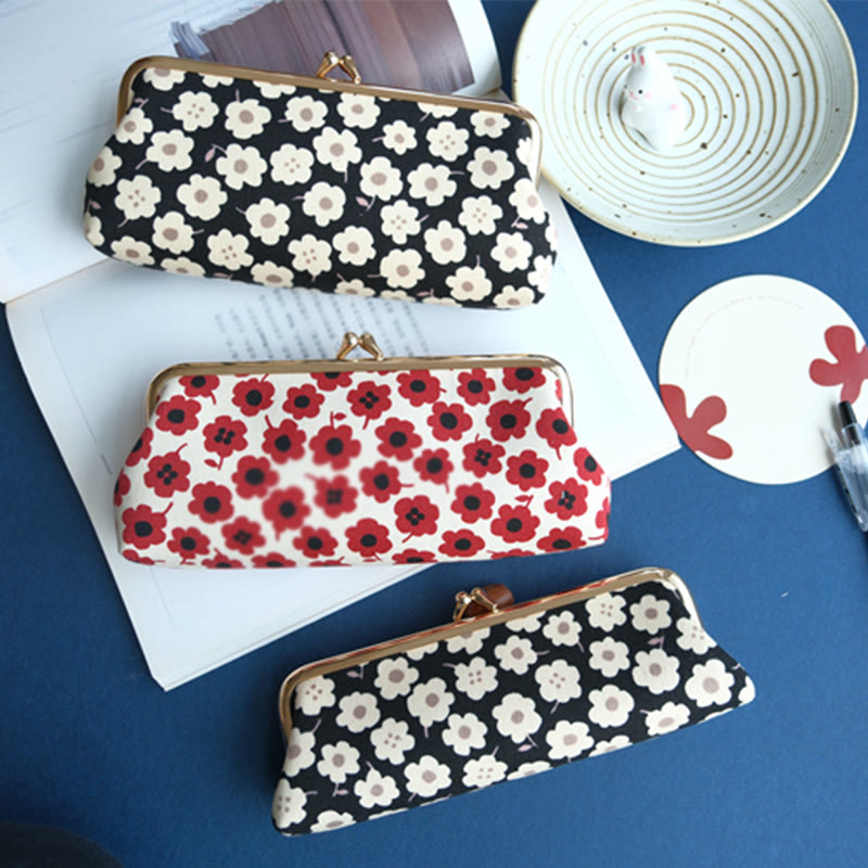 Red White Flowers Pencil Case For Stationery Supplies