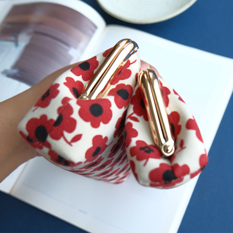 Red White Flowers Pencil Case For Stationery Supplies