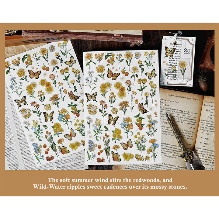 Natural Flowers Plants Butterflies Rub On Transfer Sticker Scrapbook Journal Supplies