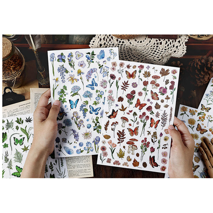 Natural Flowers Plants Butterflies Rub On Transfer Sticker Scrapbook Journal Supplies