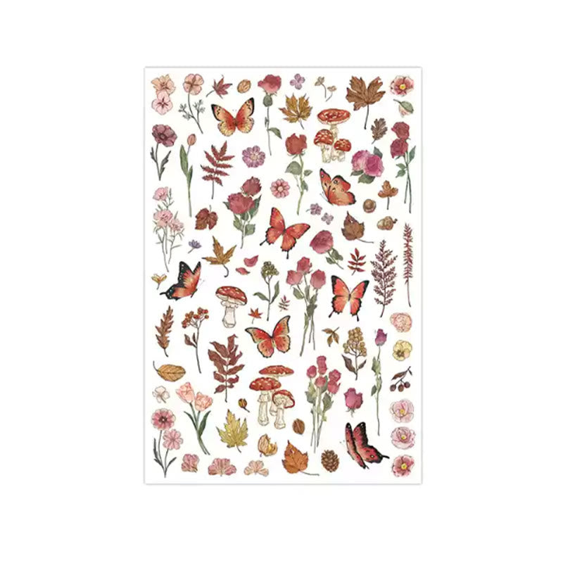 Natural Flowers Plants Butterflies Rub On Transfer Sticker Scrapbook Journal Supplies