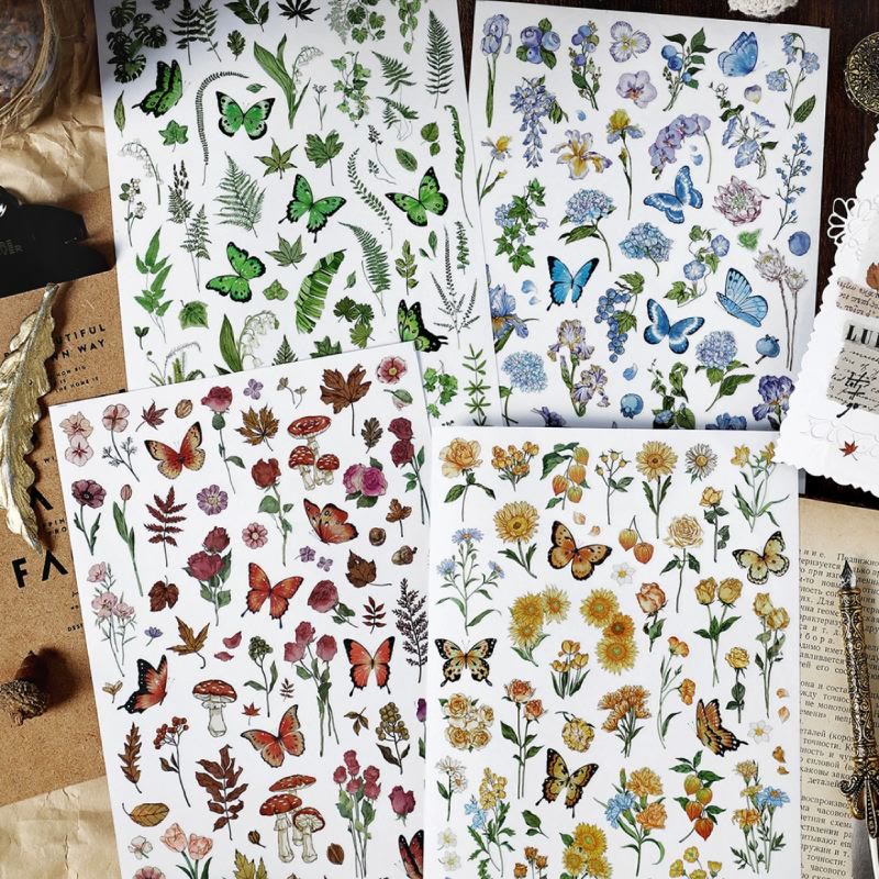 Natural Flowers Plants Butterflies Rub On Transfer Sticker Scrapbook Journal Supplies