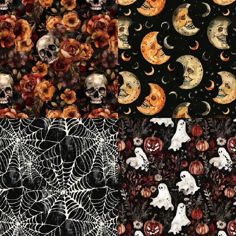 Black Halloween Series Paper Set Cobweb Pumpkin Decorative Journaling Paper