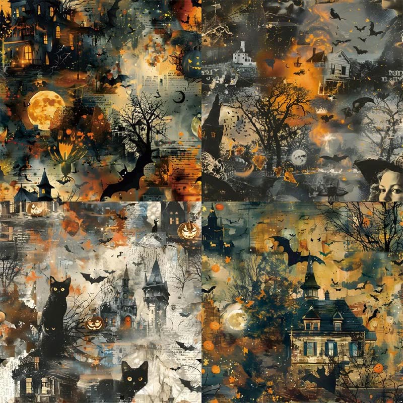 Happy Halloween Series Paper Set Scray Castle Decorative Journaling Paper