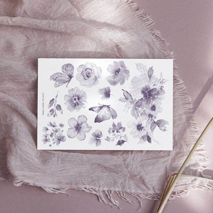 Retro Ink Flower Rub-on Transfers Sticker Scrapbook Stickers