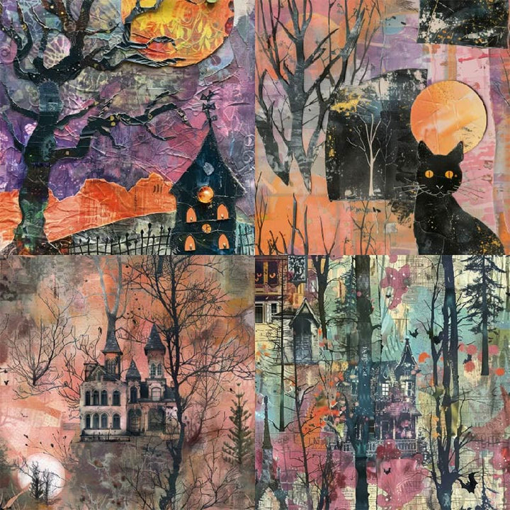 Happy Halloween Series Paper Set Cat And Castle Decorative Journaling Paper