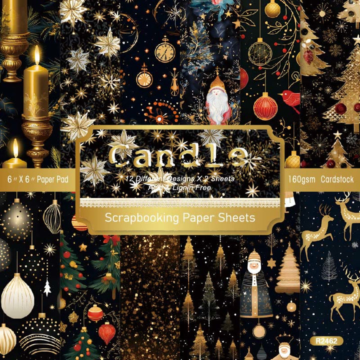 Merry Christmas Series Paper Set Gold Candles Decorative Journaling Paper