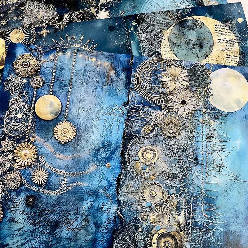 Astrocosmic Star Moon Blue Background Series Paper Decorative Journaling Paper