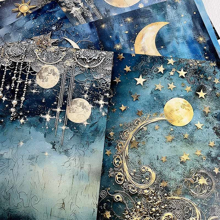 Astrocosmic Star Moon Blue Background Series Paper Decorative Journaling Paper