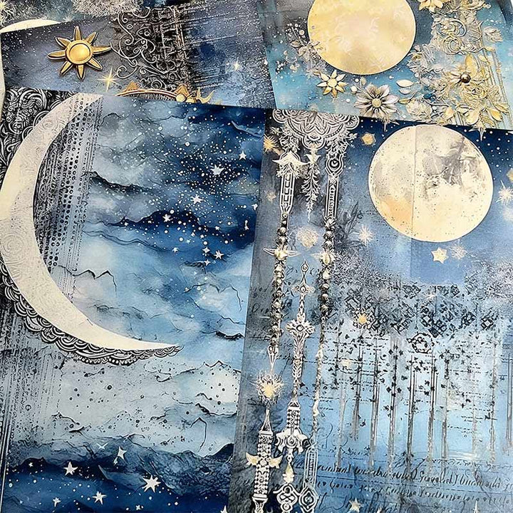 Astrocosmic Star Moon Blue Background Series Paper Decorative Journaling Paper