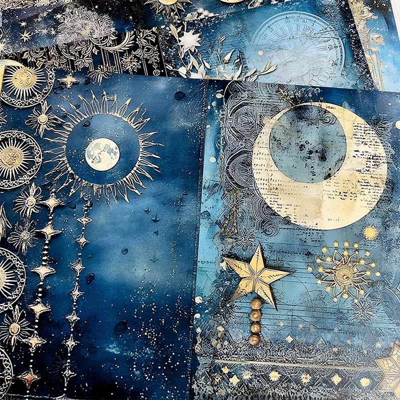 Astrocosmic Star Moon Blue Background Series Paper Decorative Journaling Paper