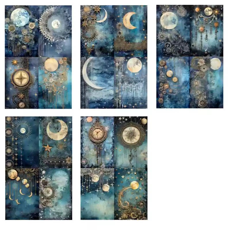 Astrocosmic Star Moon Blue Background Series Paper Decorative Journaling Paper