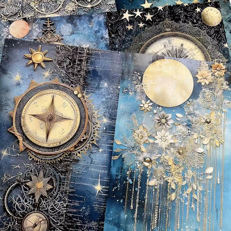 Astrocosmic Star Moon Blue Background Series Paper Decorative Journaling Paper