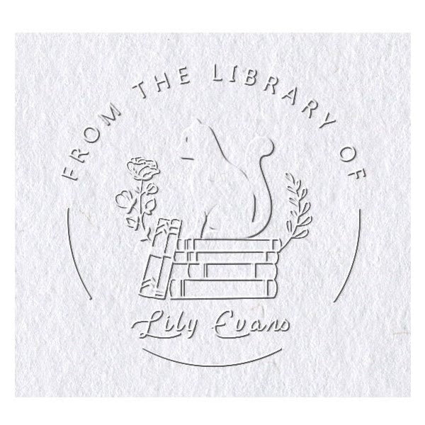 Personalized Cat Sitting Book Embosser Stamp With Name And Text