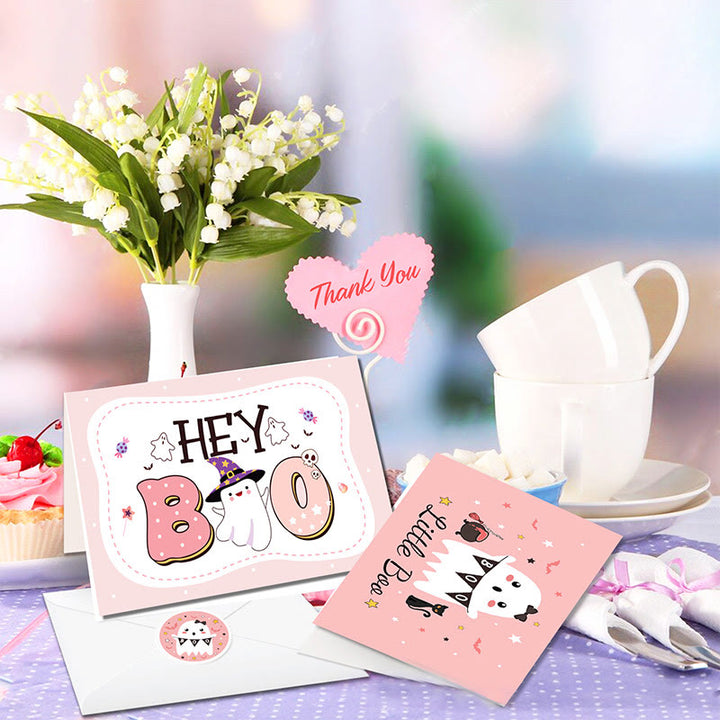 24pcs Set Cute Ghost Greeting Cards With Envelopes And Stickers